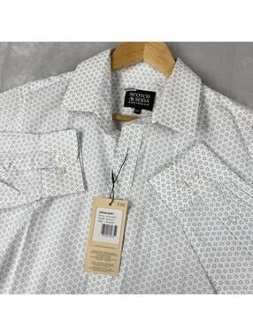 Scotch & Soda White Blue Floral Print Dress Shirt Mens 15.5 button up Preppy NWT